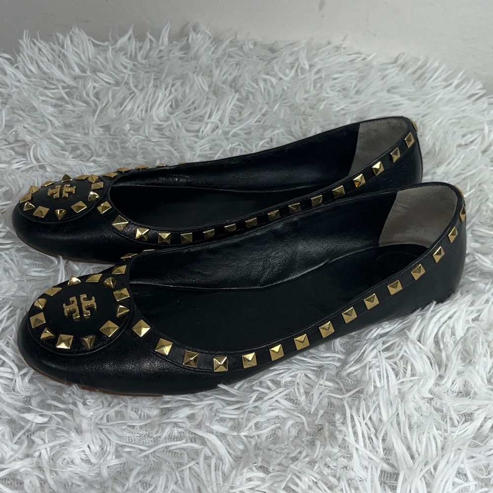 Tory Burch Black Flats Dale Gold Studs Flats - Picture 4 of 11